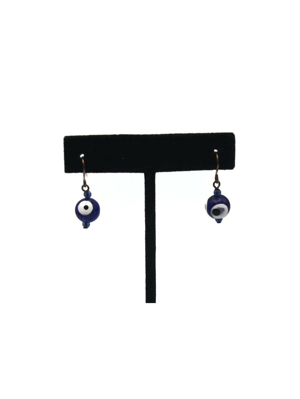 Small Vintage Blue Plastic with Black and White Enamel Evil Eye Dangle Earrings.